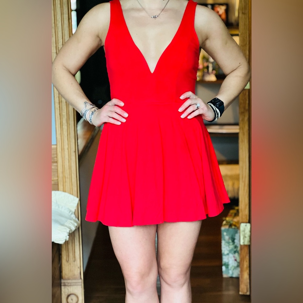 Express Red Deep V Cut Skort Mini Dress - Size M